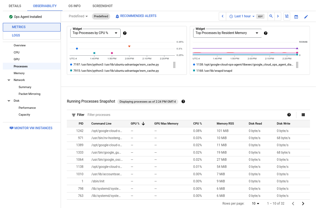 Google Cloud interface